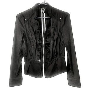 White House Black Market Black Jacket Half Zip Ruffle Size 00